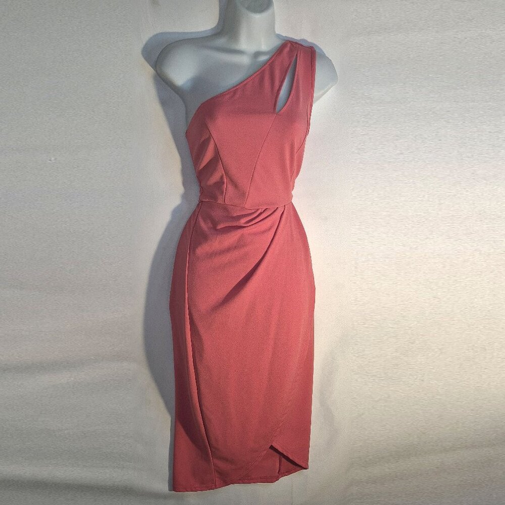 Pretty Garden sleeveless one shoulder dress, Fushia, wrap design in size small